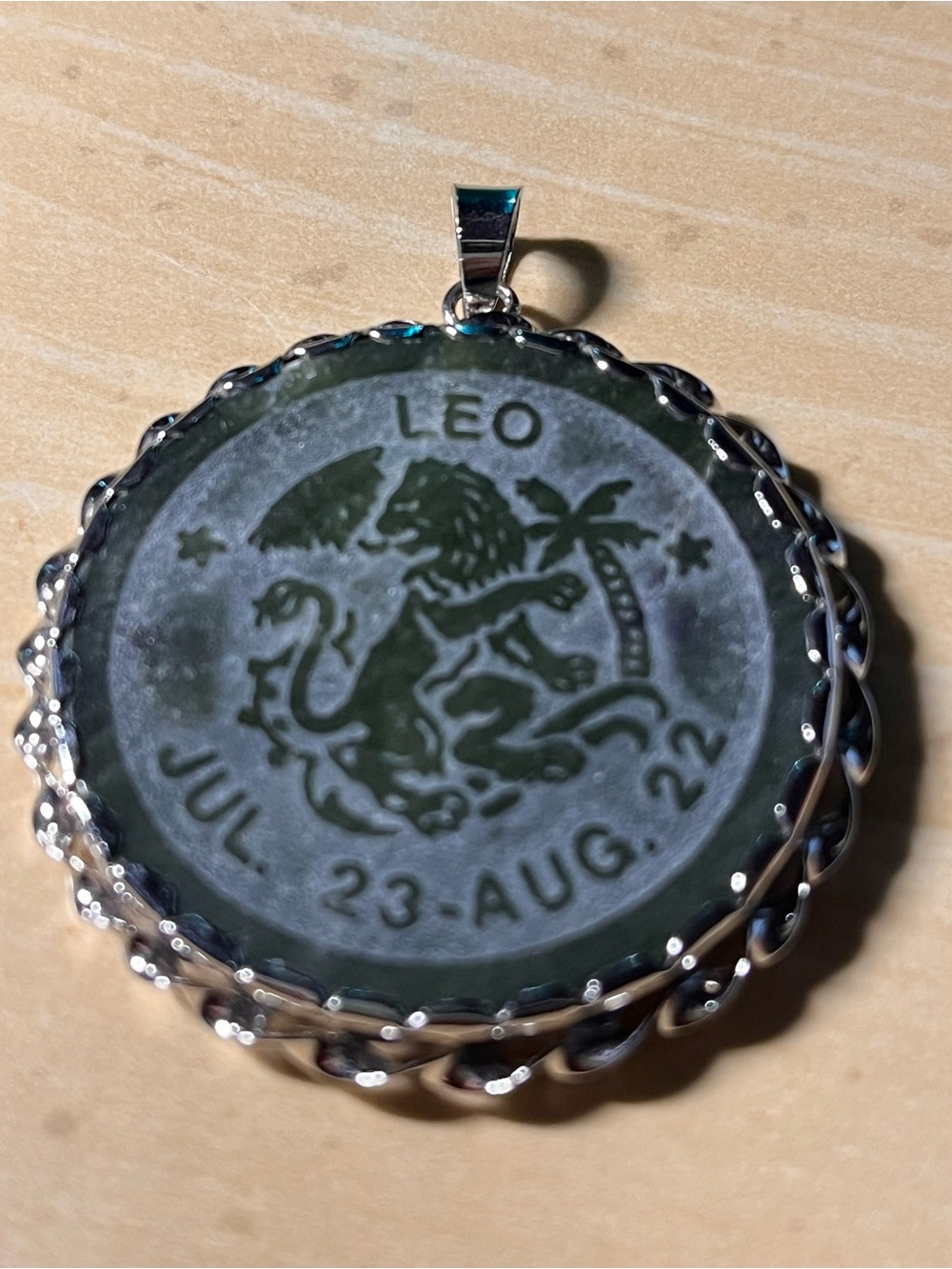 Leo Zodiac Pendant Necklace 
Green stone & Sterling Silver